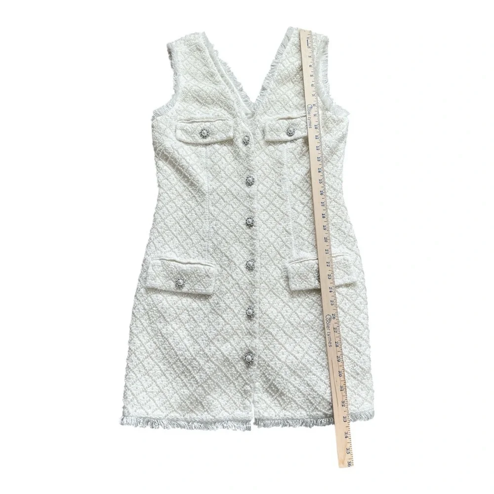 BHLDN Anthropologie Sleeveless Tweed Dress Pearl Embellished Fringed Trim NWOT - Picture 10 of 11